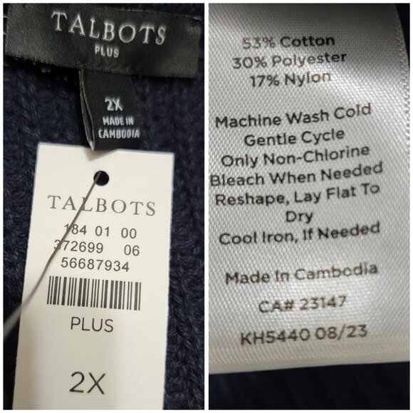 Talbots Womens Navy Blue Button Front Cardigan V Neck Long Sleeve Size 2X NWT - Picture 7 of 9